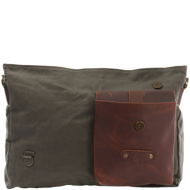 Leconi Messenger Bag Kuriertasche DIN A4 Leder Canvas grün LE3032 Kostenlose Rückgabe