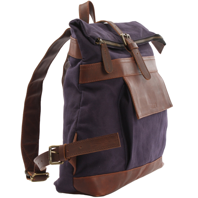 Leconi Roll Top Rucksack Freizeitrucksack Damen Herren Canvas Leder navy LE1035 Begrenzte Freigabe