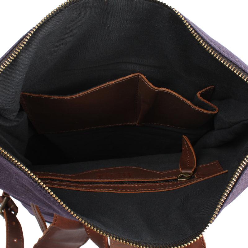 Leconi Roll Top Rucksack Freizeitrucksack Damen Herren Canvas Leder navy LE1035 Begrenzte Freigabe