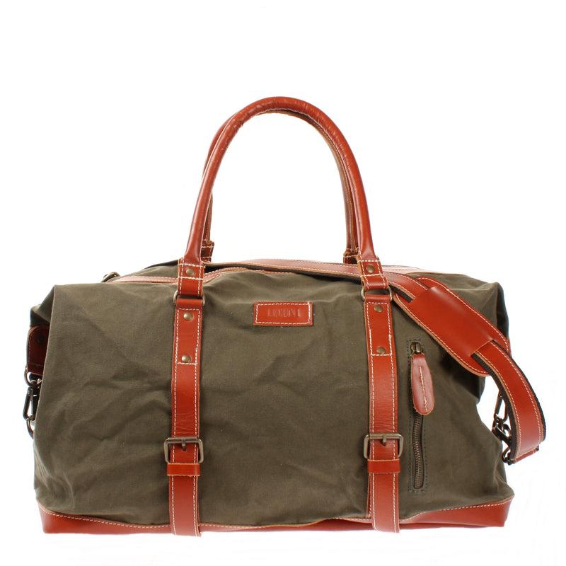 Leconi Reisetasche Weekender Handgepäck Leder Canvas grün LE2010 Letzte 3 Tage