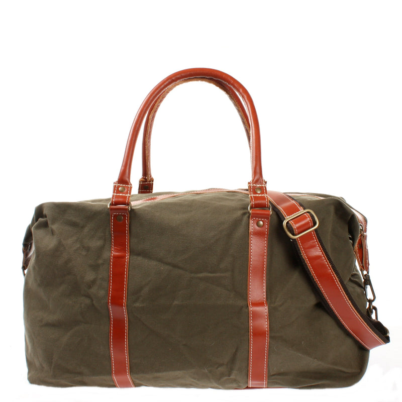 Leconi Reisetasche Weekender Handgepäck Leder Canvas grün LE2010 Letzte 3 Tage