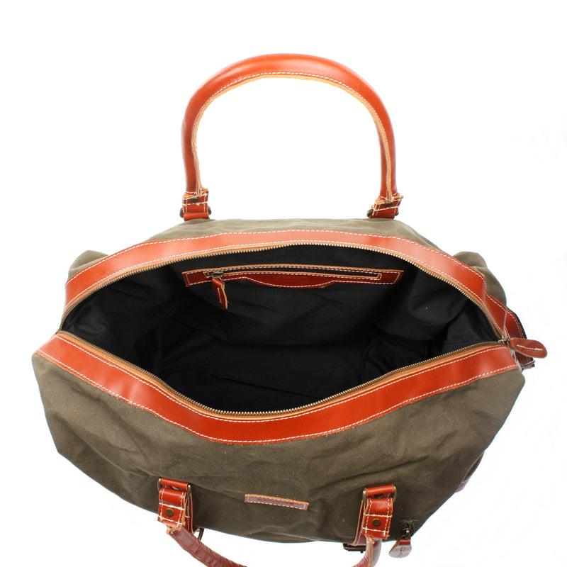 Leconi Reisetasche Weekender Handgepäck Leder Canvas grün LE2010 Letzte 3 Tage