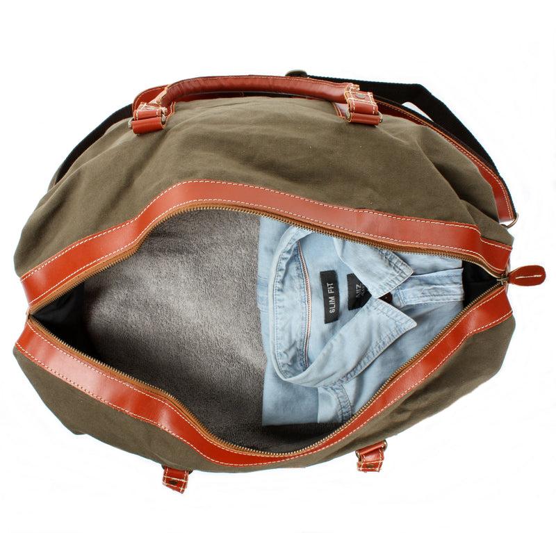 Leconi Reisetasche Weekender Handgepäck Leder Canvas grün LE2010 Letzte 3 Tage