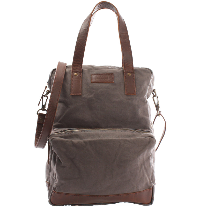 Leconi Rucksack Umhängetasche Damen Herren Leder Canvas grau LE1014 JETZT KAUFEN
