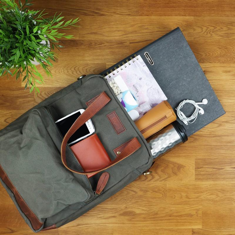 Leconi Rucksack Umhängetasche Damen Herren Leder Canvas grau LE1014 JETZT KAUFEN
