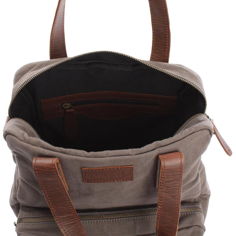 Leconi Rucksack Umhängetasche Damen Herren Leder Canvas grau LE1014 JETZT KAUFEN