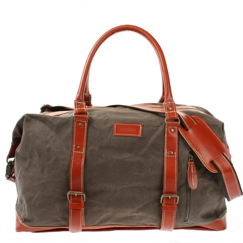 Leconi Reisetasche Weekender Handgepäck Leder Canvas grau LE2010 Letzte 2 Tage