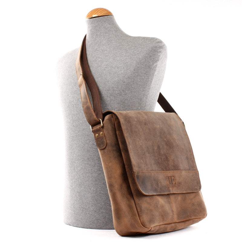 Leconi Umhängetasche Schultertasche Messenger Bag Kuriertasche Businesstasche Leder vintage braun LE3063 Letzter Tag