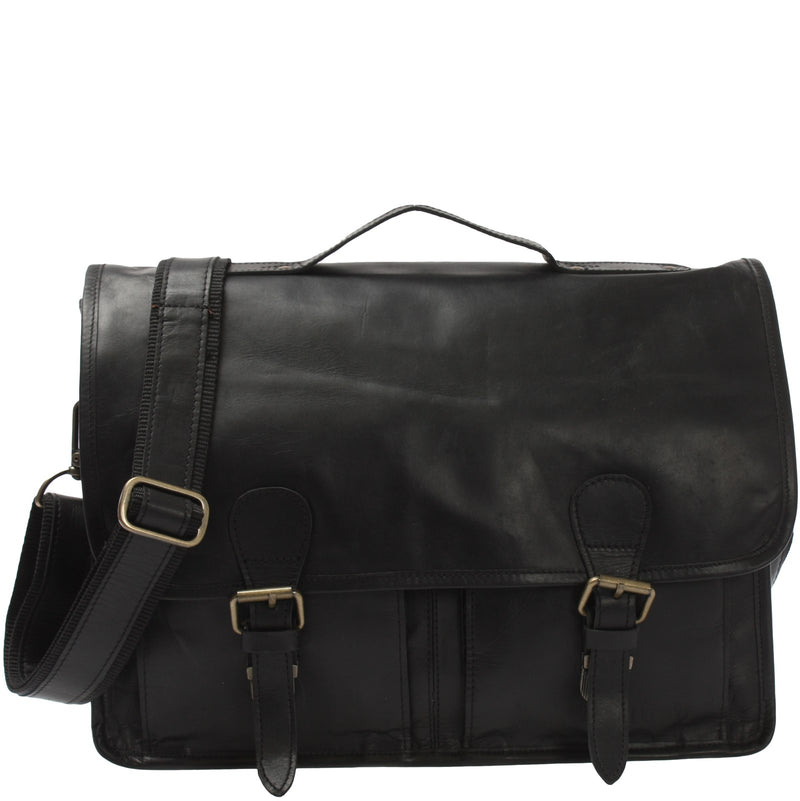 Leconi Aktentasche Businesstasche Messenger Bag Vintage Leder schwarz LE3009