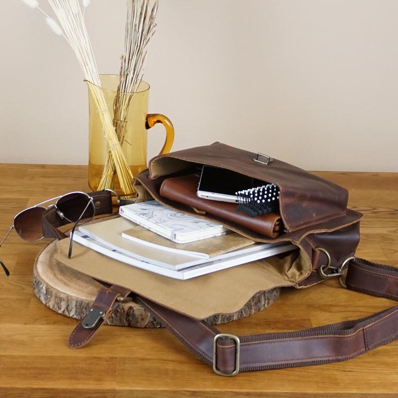 Leconi kleine Umhängetasche Schultertasche Damen Herren Leder braun LE3023 Bis zu 50% Rabatt