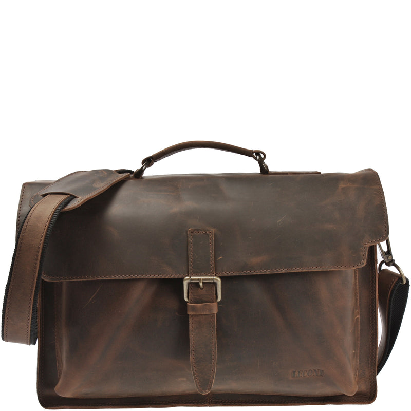 Leconi Aktentasche Businesstasche Messenger Bag Vintage Leder schlamm LE3008