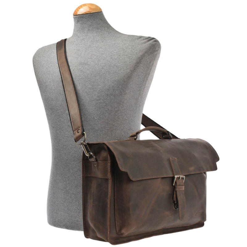 Leconi Aktentasche Businesstasche Messenger Bag Vintage Leder schlamm LE3008 Bis zu 65% Rabatt
