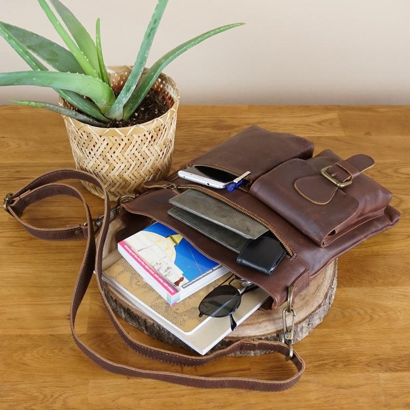 Leconi Umhängetasche Schultertasche Ledertasche Leder braun LE3084 Sonderangebot der Fabrik
