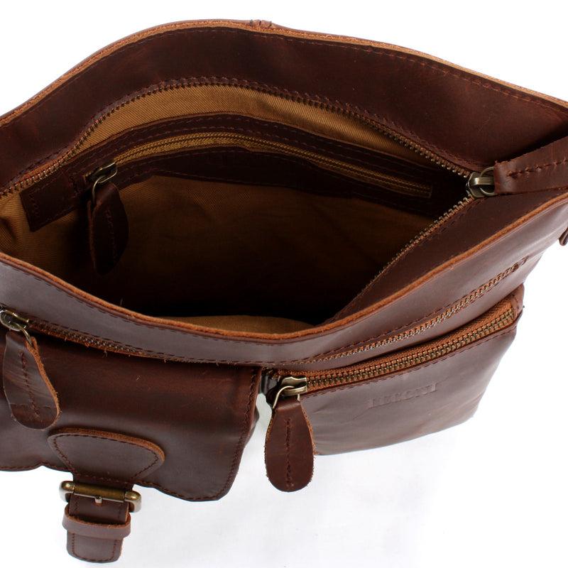 Leconi Umhängetasche Schultertasche Ledertasche Leder braun LE3084 Sonderangebot der Fabrik