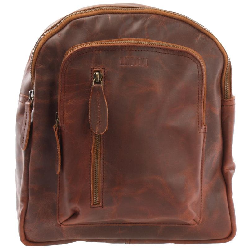 Leconi kleiner Rucksack Freizeitrucksack Lederrucksack Leder braun LE1011