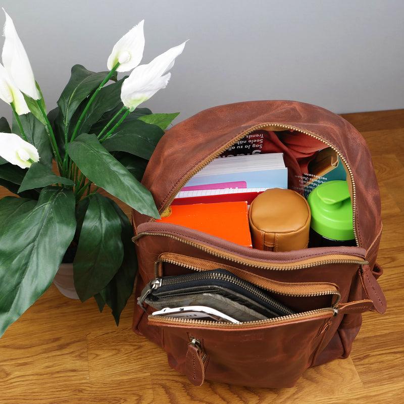 Leconi kleiner Rucksack Freizeitrucksack Lederrucksack Leder braun LE1011 Vierteljährliche Förderung