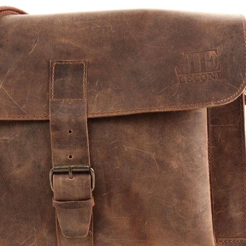 Leconi Messenger Bag Aktentasche Damen Herren Leder vintage braun LE3054 Bis zu 55% Rabatt
