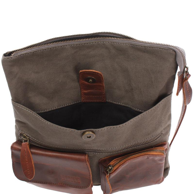 Leconi Umhängetasche Schultertasche Damen Herren Used Look Leder Canvas grau LE3011 50% Rabatt mit kostenlosem Versand