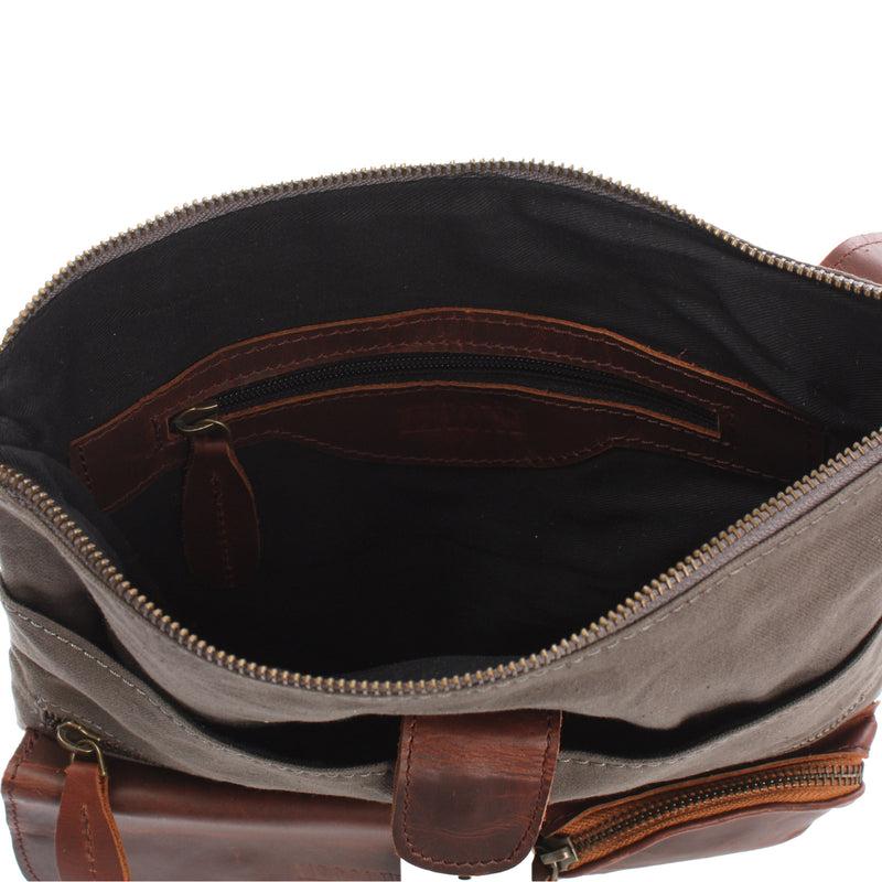 Leconi Umhängetasche Schultertasche Damen Herren Used Look Leder Canvas grau LE3011 50% Rabatt mit kostenlosem Versand