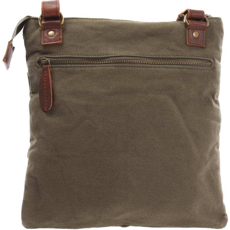 Leconi Umhängetasche Schultertasche Damen Herren Used Look Leder Canvas grün LE3011 Clearance-Verkauf