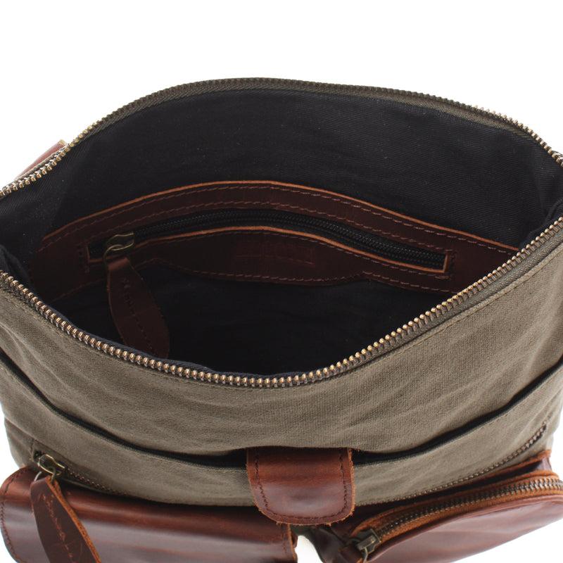 Leconi Umhängetasche Schultertasche Damen Herren Used Look Leder Canvas grün LE3011 Clearance-Verkauf
