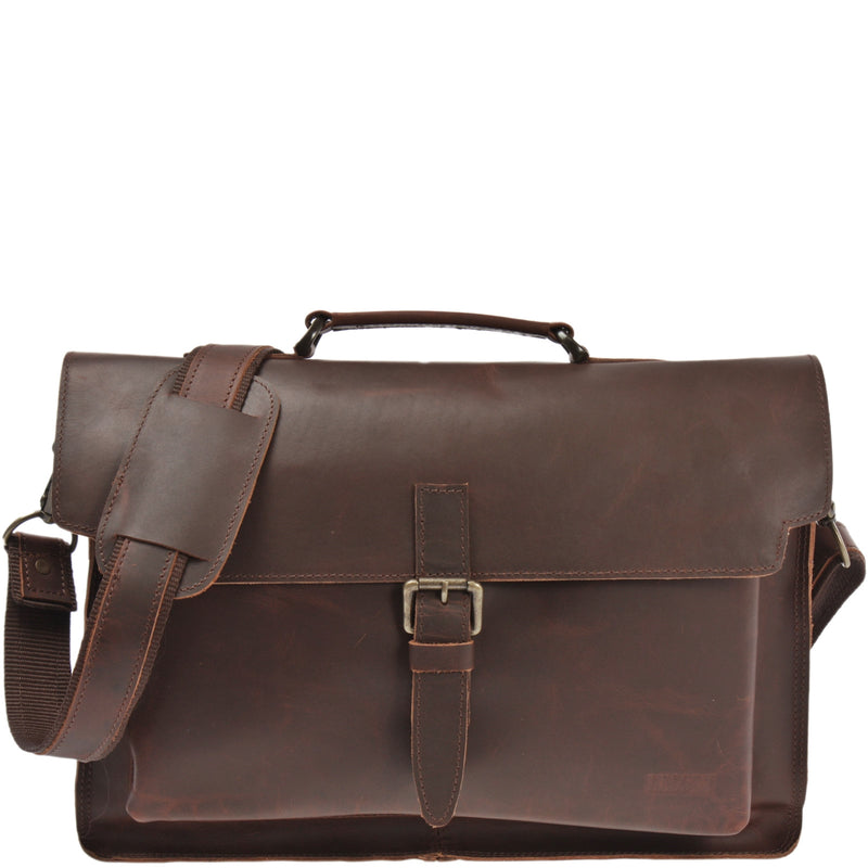 Leconi Aktentasche Businesstasche Messenger Bag Vintage Leder braun LE3008
