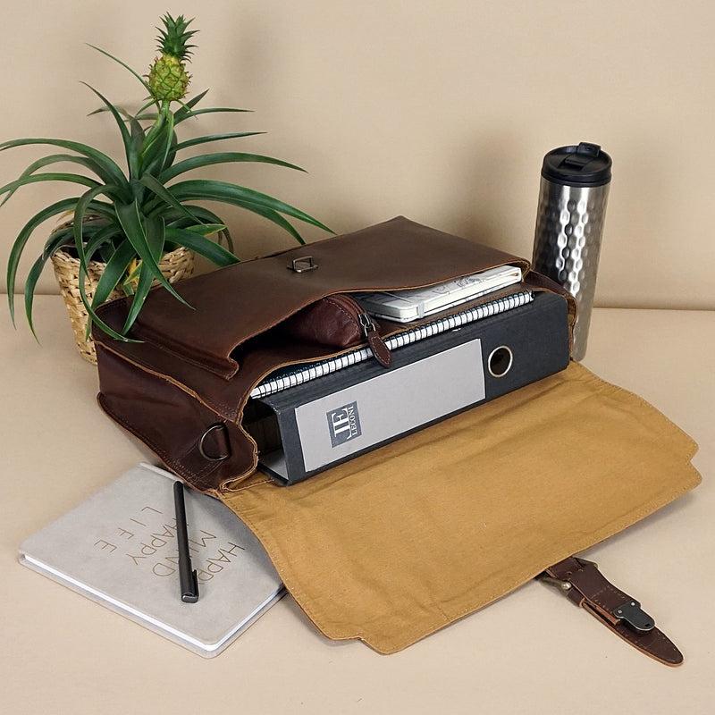 Leconi Aktentasche Businesstasche Messenger Bag Vintage Leder braun LE3008 Kostenloser Versand international
