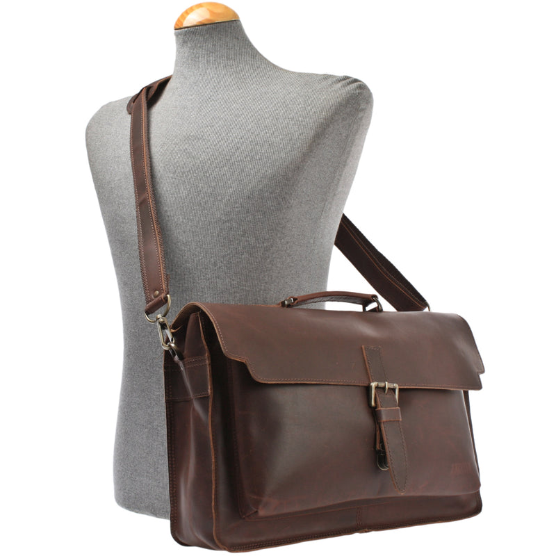 Leconi Aktentasche Businesstasche Messenger Bag Vintage Leder braun LE3008 Kostenloser Versand international