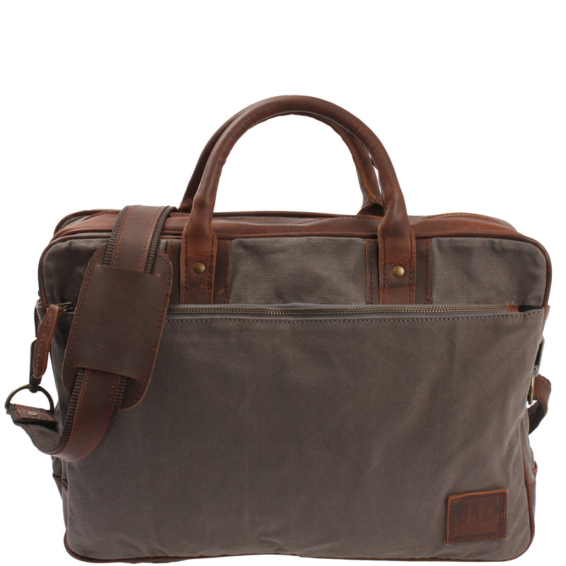 Leconi Aktentasche Handgepäck Trolleytasche Canvas Leder grau LE3066 Fabrikladen