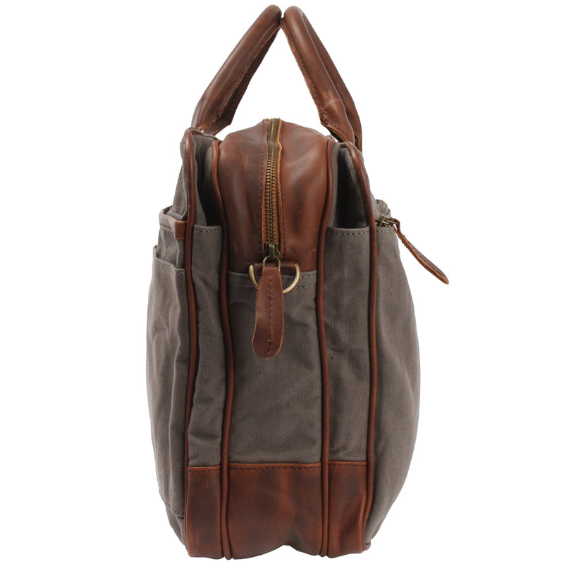 Leconi Aktentasche Handgepäck Trolleytasche Canvas Leder grau LE3066 Fabrikladen