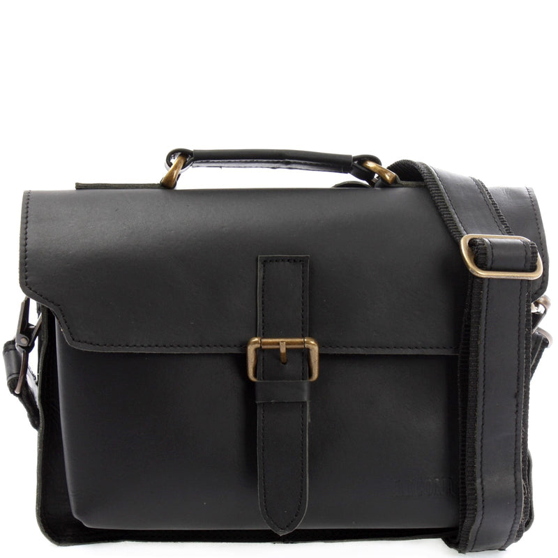 Leconi kleine Arbeitstasche Ledertasche Umhängetasche Leder schwarz LE3023