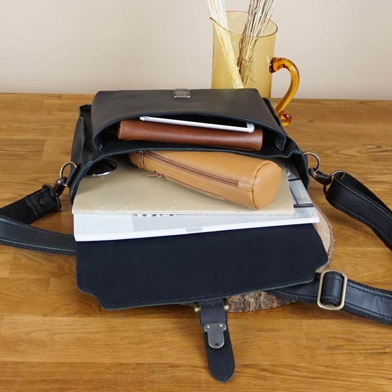 Leconi kleine Arbeitstasche Ledertasche Umhängetasche Leder schwarz LE3023 Speichern exportieren