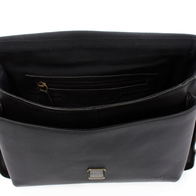 Leconi kleine Arbeitstasche Ledertasche Umhängetasche Leder schwarz LE3023 Speichern exportieren