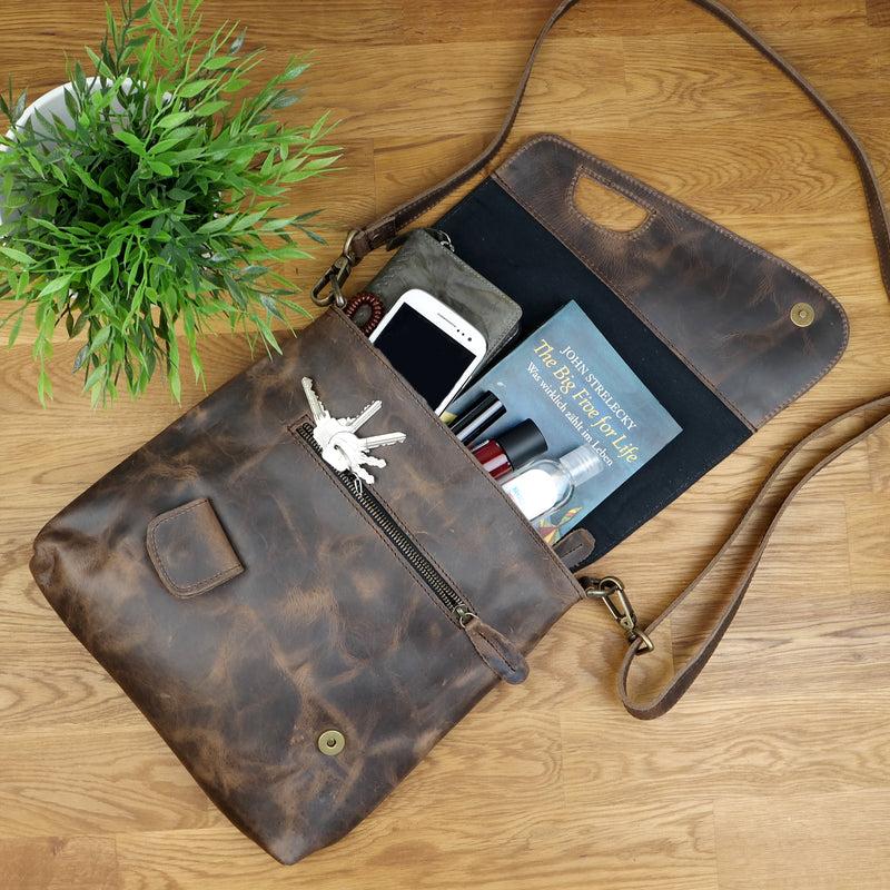 Leconi Umhängetasche Ledertasche Schultertasche Leder schlamm LE3027 Black Friday Preise