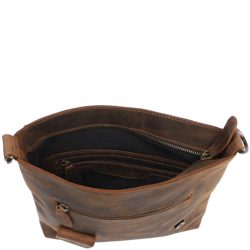 Leconi Umhängetasche Ledertasche Schultertasche Leder schlamm LE3027 Black Friday Preise