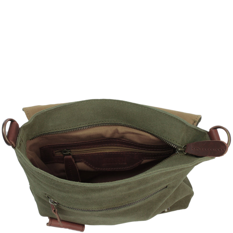 Leconi Umhängetasche Ledertasche Damen Schultertasche Wildleder grün LE3027 zollfrei