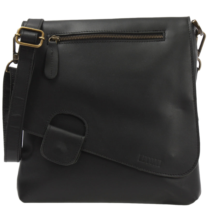 Leconi Umhängetasche Ledertasche Schultertasche Leder schwarz LE3027