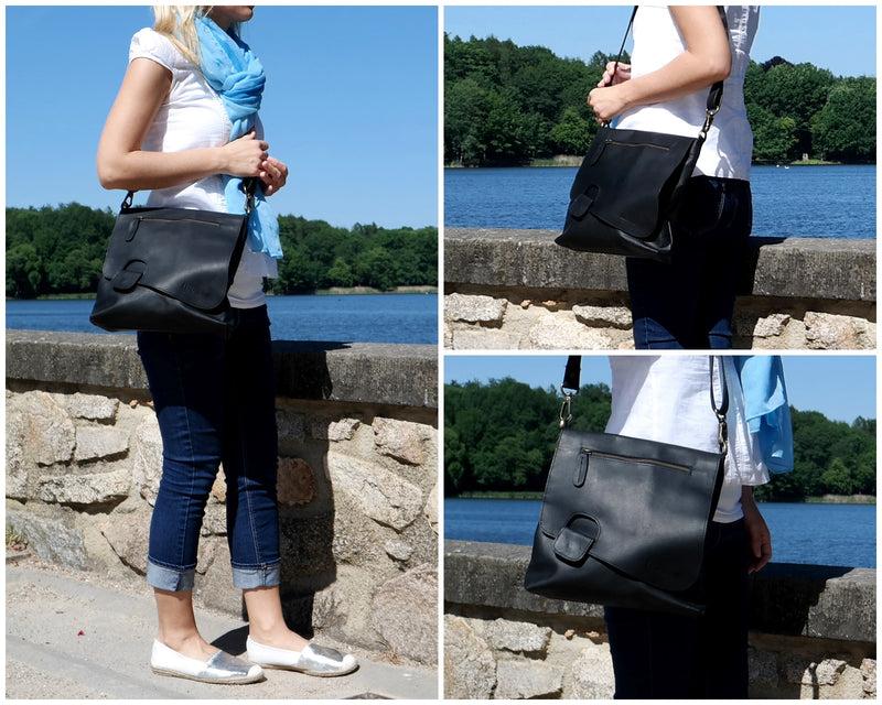 Leconi Umhängetasche Ledertasche Schultertasche Leder schwarz LE3027 50% Rabatt für begrenzte Zeit