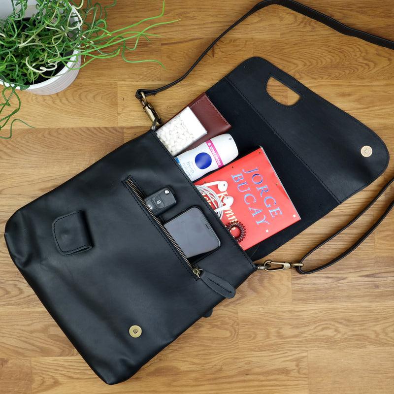 Leconi Umhängetasche Ledertasche Schultertasche Leder schwarz LE3027 50% Rabatt für begrenzte Zeit