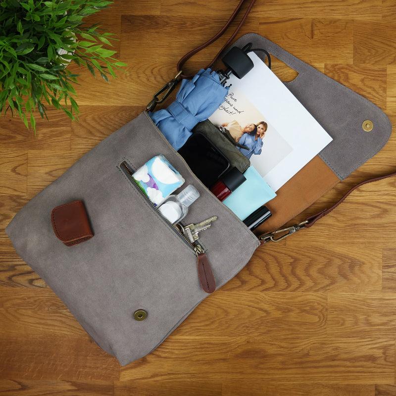 Leconi Umhängetasche Ledertasche Damen Schultertasche Wildleder grau LE3027 Rabatte dieses Monats