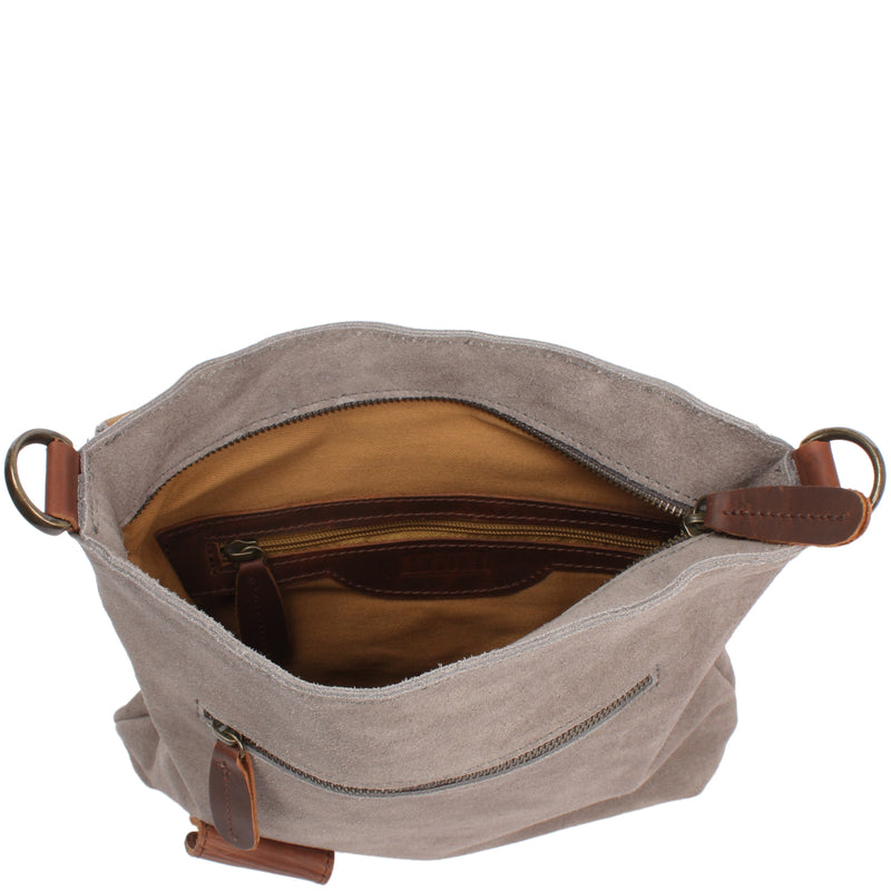 Leconi Umhängetasche Ledertasche Damen Schultertasche Wildleder grau LE3027 Rabatte dieses Monats