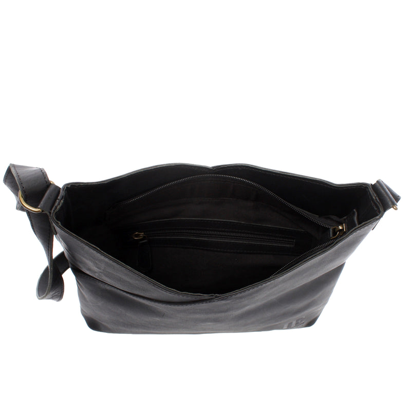 Leconi Damentasche Umhängetasche Handtasche Leder schwarz LE0065 Outlet