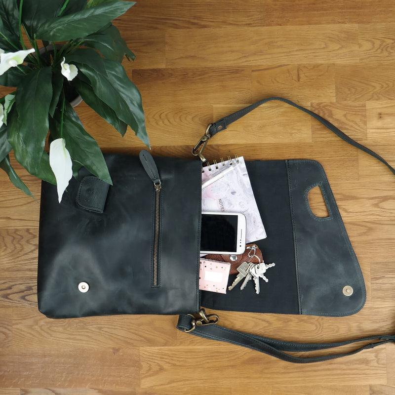 Leconi Umhängetasche Ledertasche Schultertasche Leder grau LE3027 Auslauf