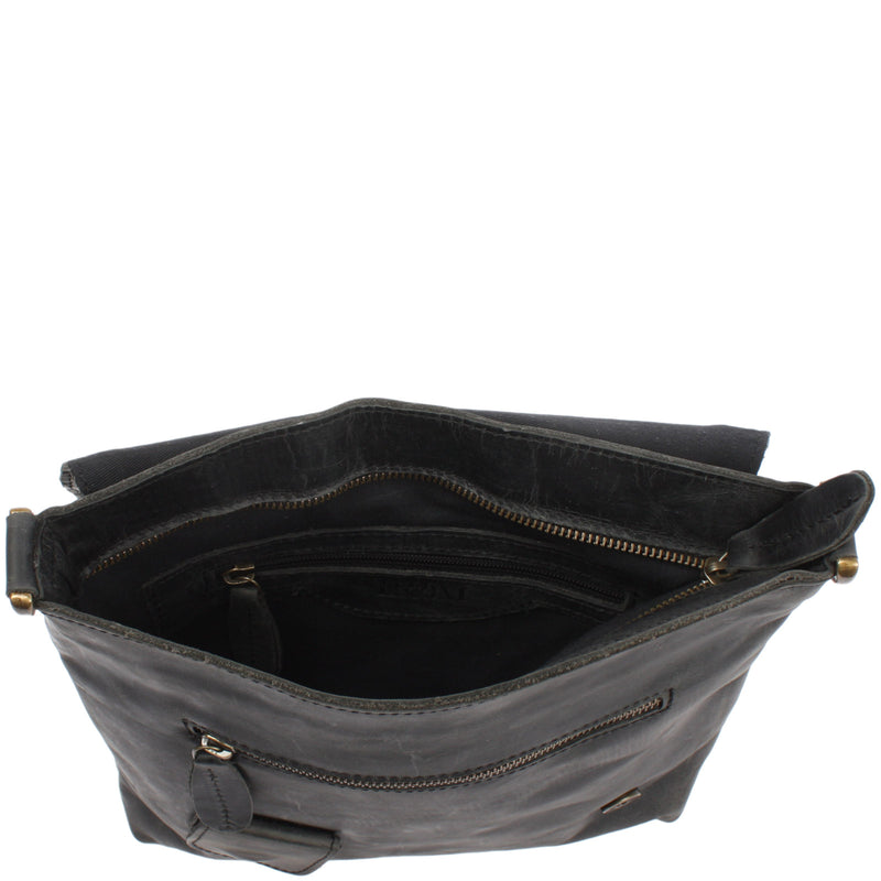 Leconi Umhängetasche Ledertasche Schultertasche Leder grau LE3027 Auslauf