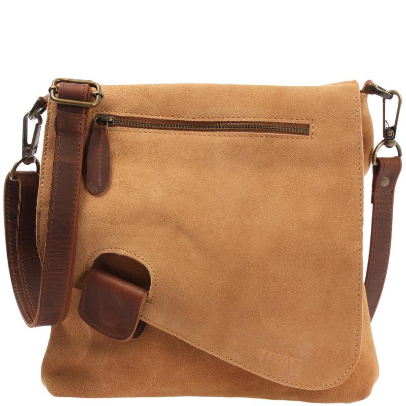 Leconi Umhängetasche Ledertasche Damen Schultertasche Wildleder cognac LE3027