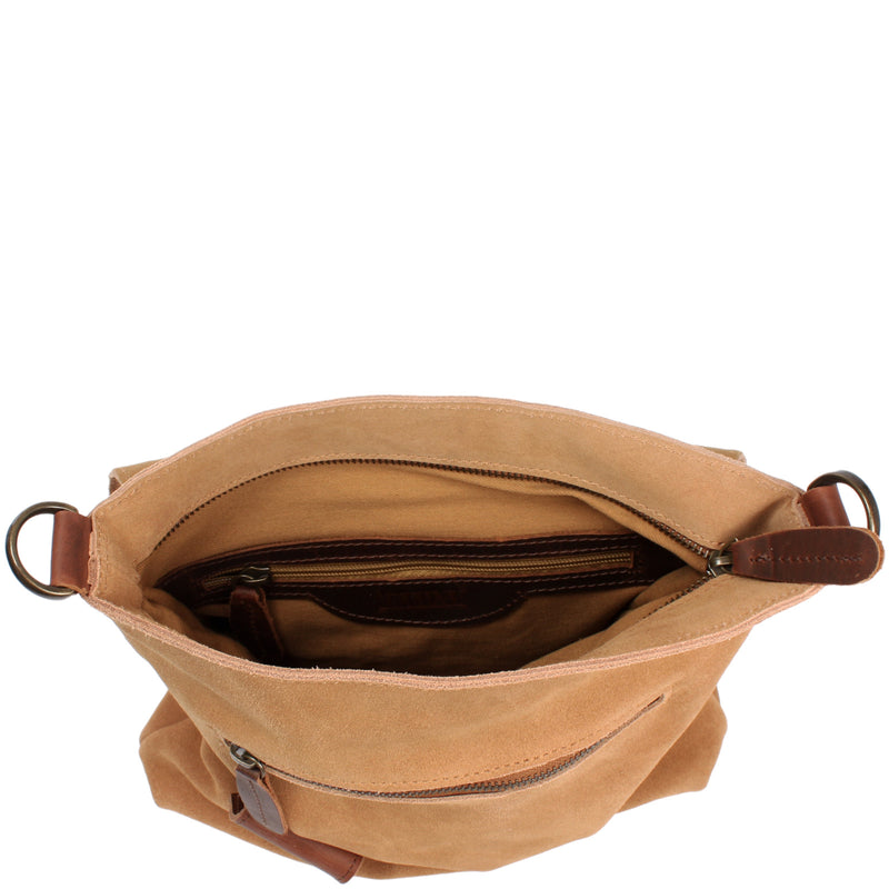 Leconi Umhängetasche Ledertasche Damen Schultertasche Wildleder cognac LE3027 Angebote