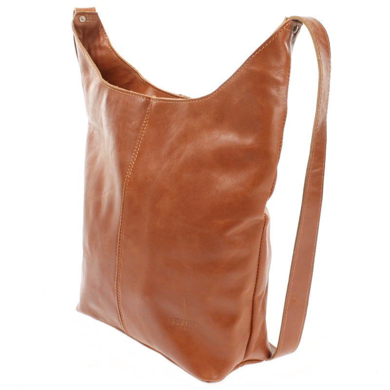 Leconi große Umhängetasche Schultertasche Beuteltasche Damentasche Leder cognac LE0055 Hotsell