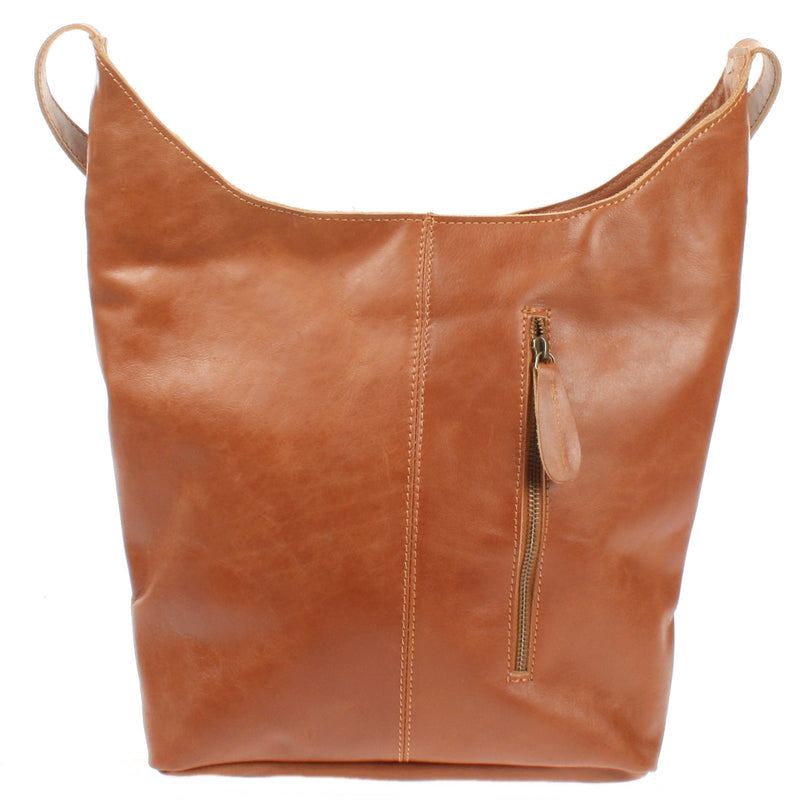 Leconi große Umhängetasche Schultertasche Beuteltasche Damentasche Leder cognac LE0055 Hotsell