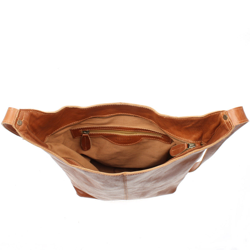 Leconi große Umhängetasche Schultertasche Beuteltasche Damentasche Leder cognac LE0055 Hotsell