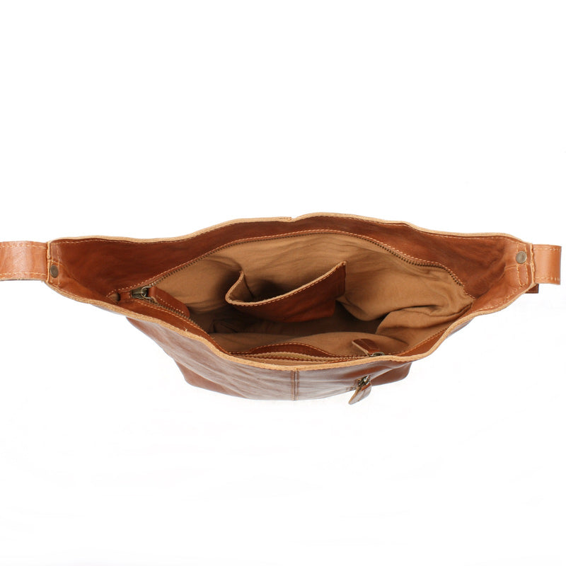 Leconi große Umhängetasche Schultertasche Beuteltasche Damentasche Leder cognac LE0055 Hotsell